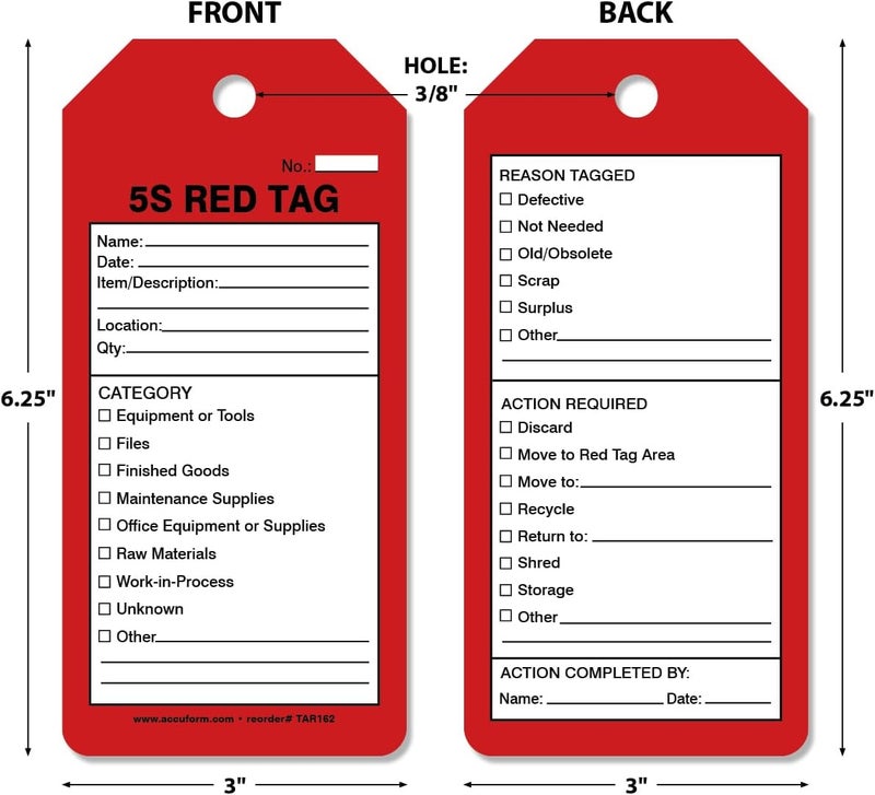 NMC AccuformNMC 100 Tags by-The-Roll, 5S Red Tag, OSHA Compliant Tags, Waterproof PF-Cardstock, Resists Tears, 6.25"x3", TAR162, American Made Safety Tags, Signs, and Labels - Image 2